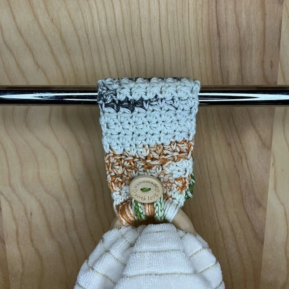 Kitchen‎ Tea Hand Towel Holder Topper Cotton Wood Handcrafted Handmade Crochet